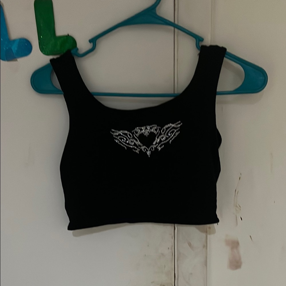 Black Crop Top with Silver Design
